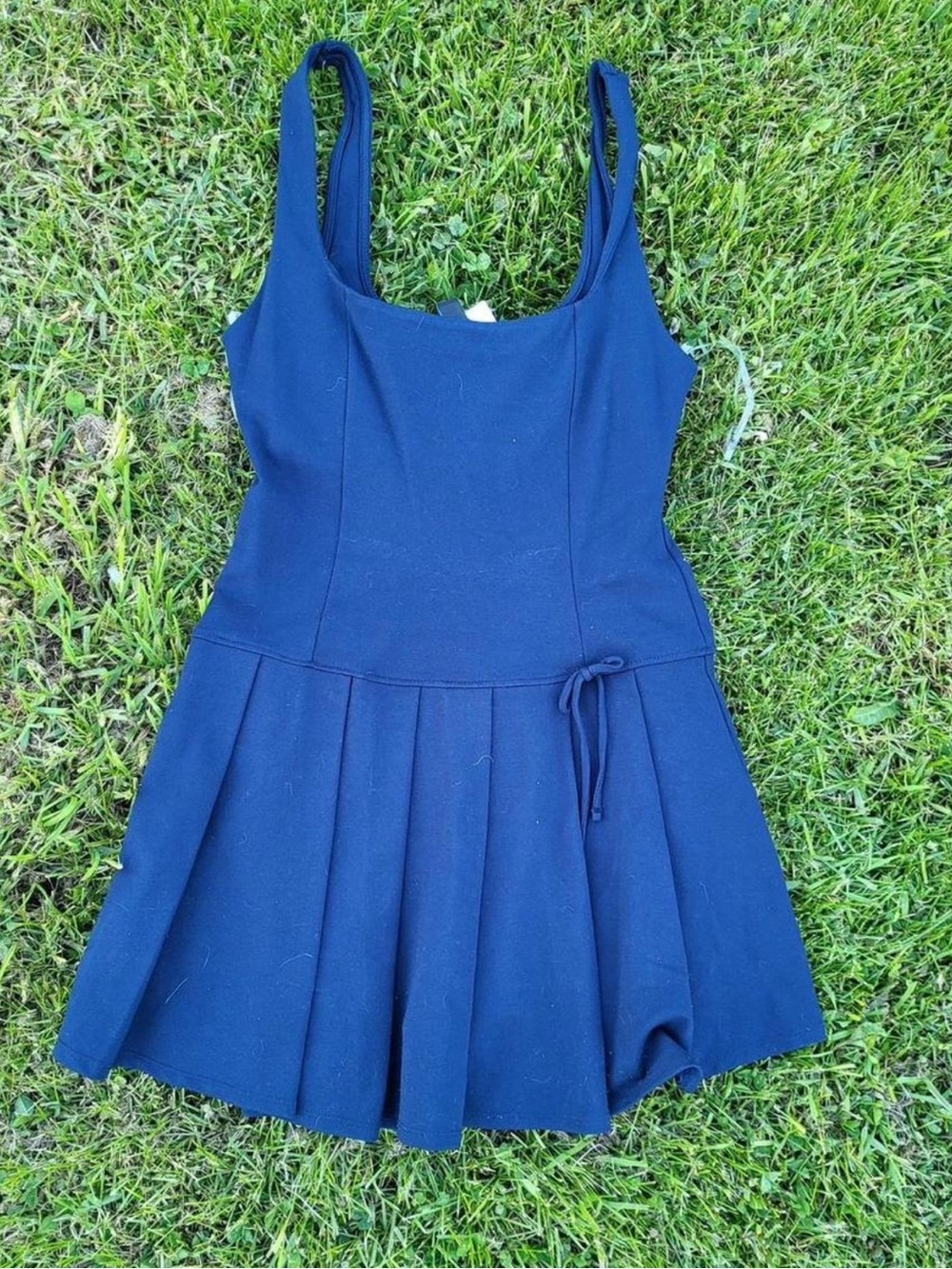Navy Pleated Skater Dress - Classic Scoop Neck